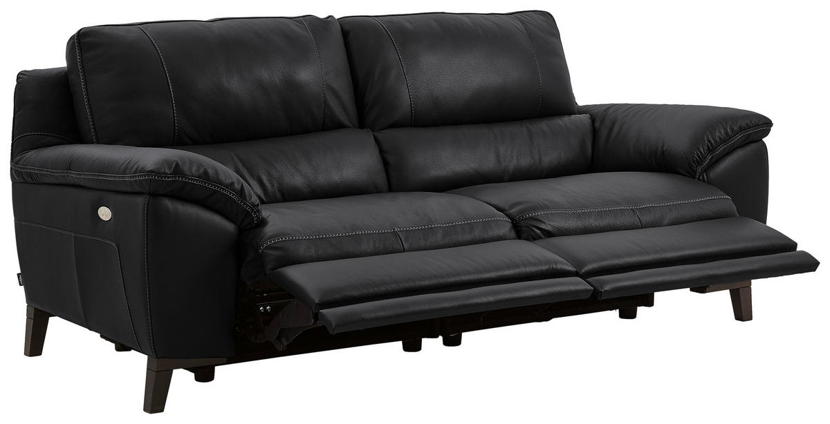 2,5-SITZER mit Relaxfunktion in Kombination Echtleder/Lederlook Schwarz  - Wengefarben/Schwarz, Design, Leder/Holz (216/97/95-151cm) - Livetastic