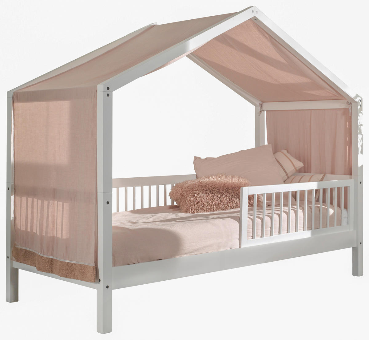 HAUSBETT 90/200 cm,  in Weiß, Absturzsicherung, Rollrost  - Naturfarben/Weiß, MODERN, Holz (90/200cm) - Vipack