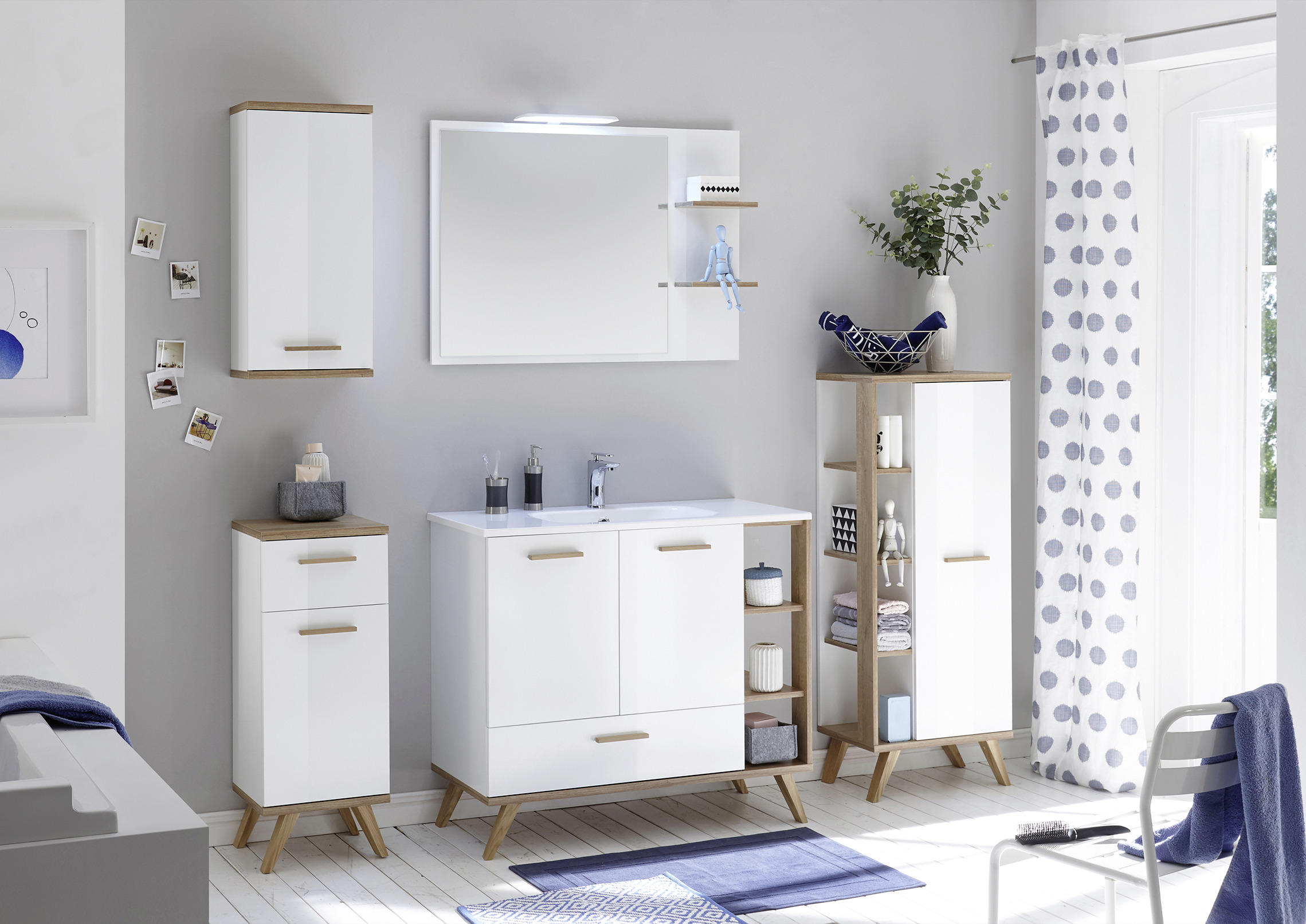 BADEZIMMERSPIEGEL 100,0/74,5/15,5 cm  - Eichefarben/Weiß, Design, Holzwerkstoff (100,0/74,5/15,5cm) - Xora