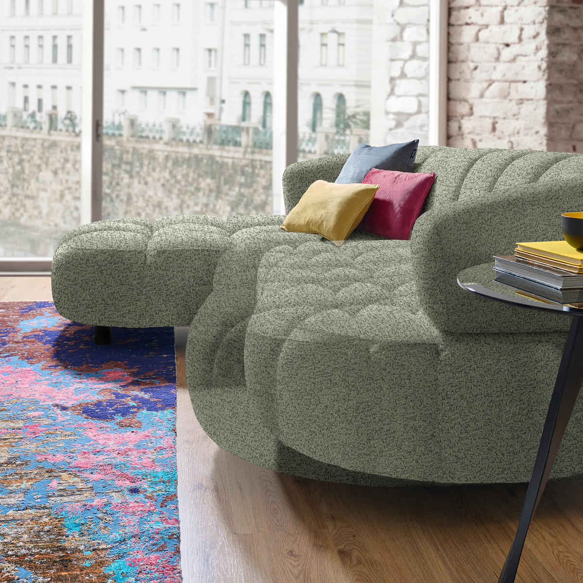 ECKSOFA Khaki Webstoff  - Khaki/Schwarz, Design, Holz/Textil (183/284cm) - Welnova