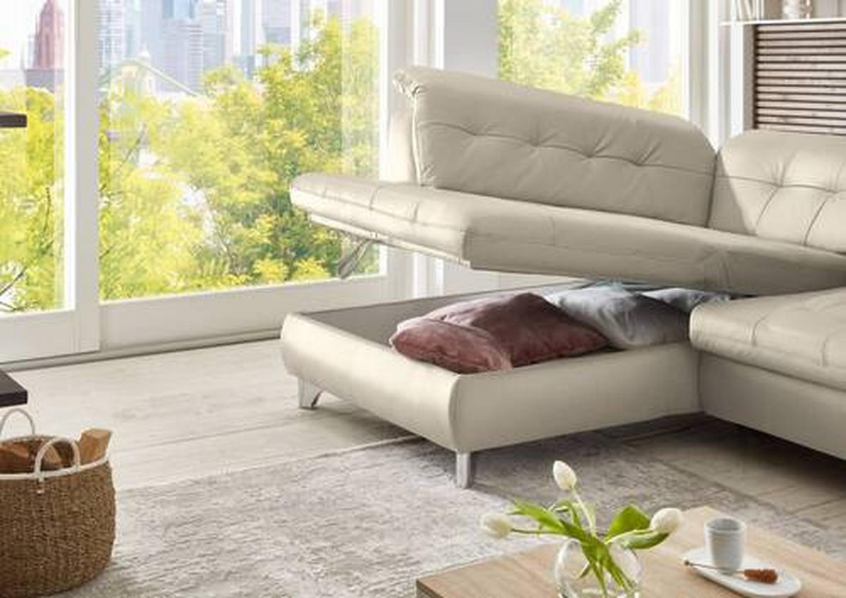 ECKSOFA in Echtleder Ecru  211/309 cm  - Ecru, Basics, Leder/Metall (211/309cm) - Beldomo Speed