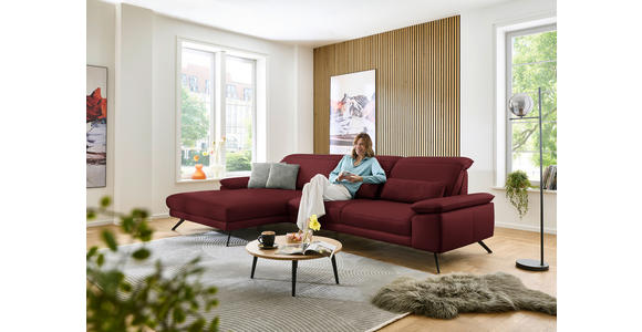 ECKSOFA in Echtleder Rot  - Rot/Schwarz, Design, Leder/Metall (193/332cm) - Dieter Knoll