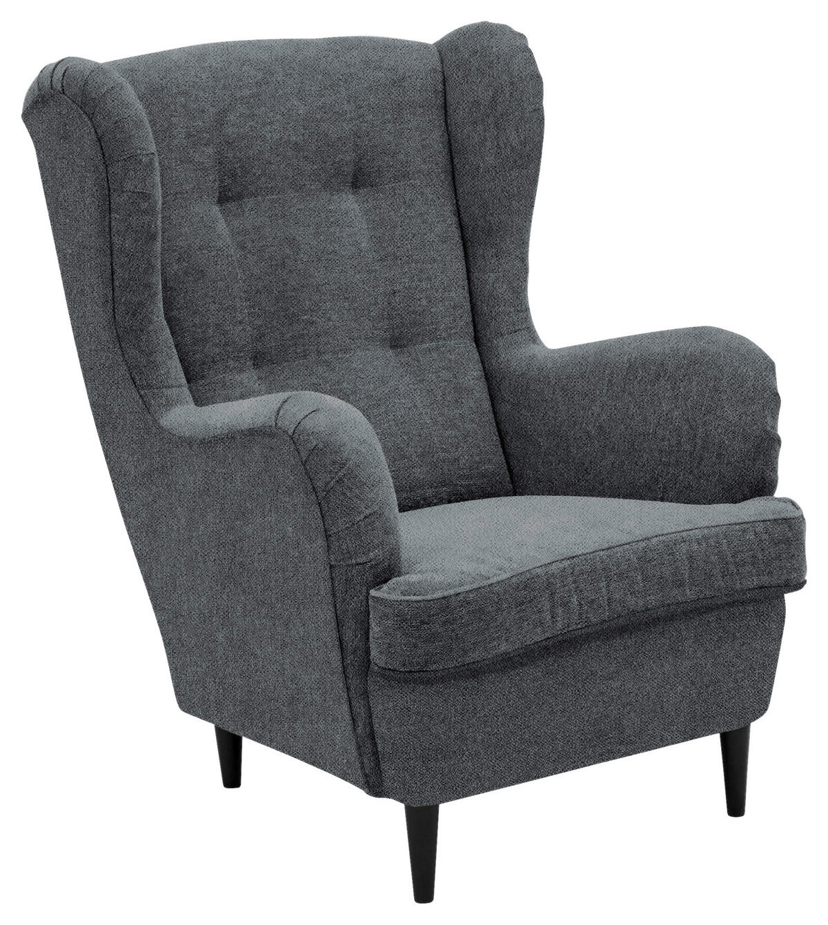 ÖRONLAPPSFÅTÖLJ i vävt tyg antracit, svart  - svart/antracit, Basics, trä/textil (78/102/98cm) - MID.YOU