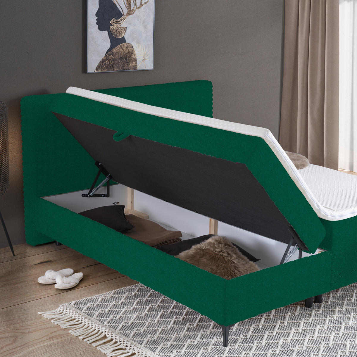 BOXBETT 180/200 cm  in Rosa  - Schwarz/Rosa, Design, Holz/Holzwerkstoff (180/200cm) - Xora