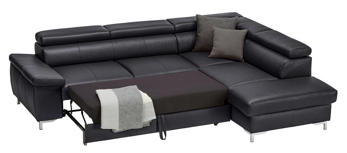 ECKSOFA in Echtleder Schwarz  268/213 cm  - Chromfarben/Schwarz, Design, Leder/Metall (268/213cm) - Stylife