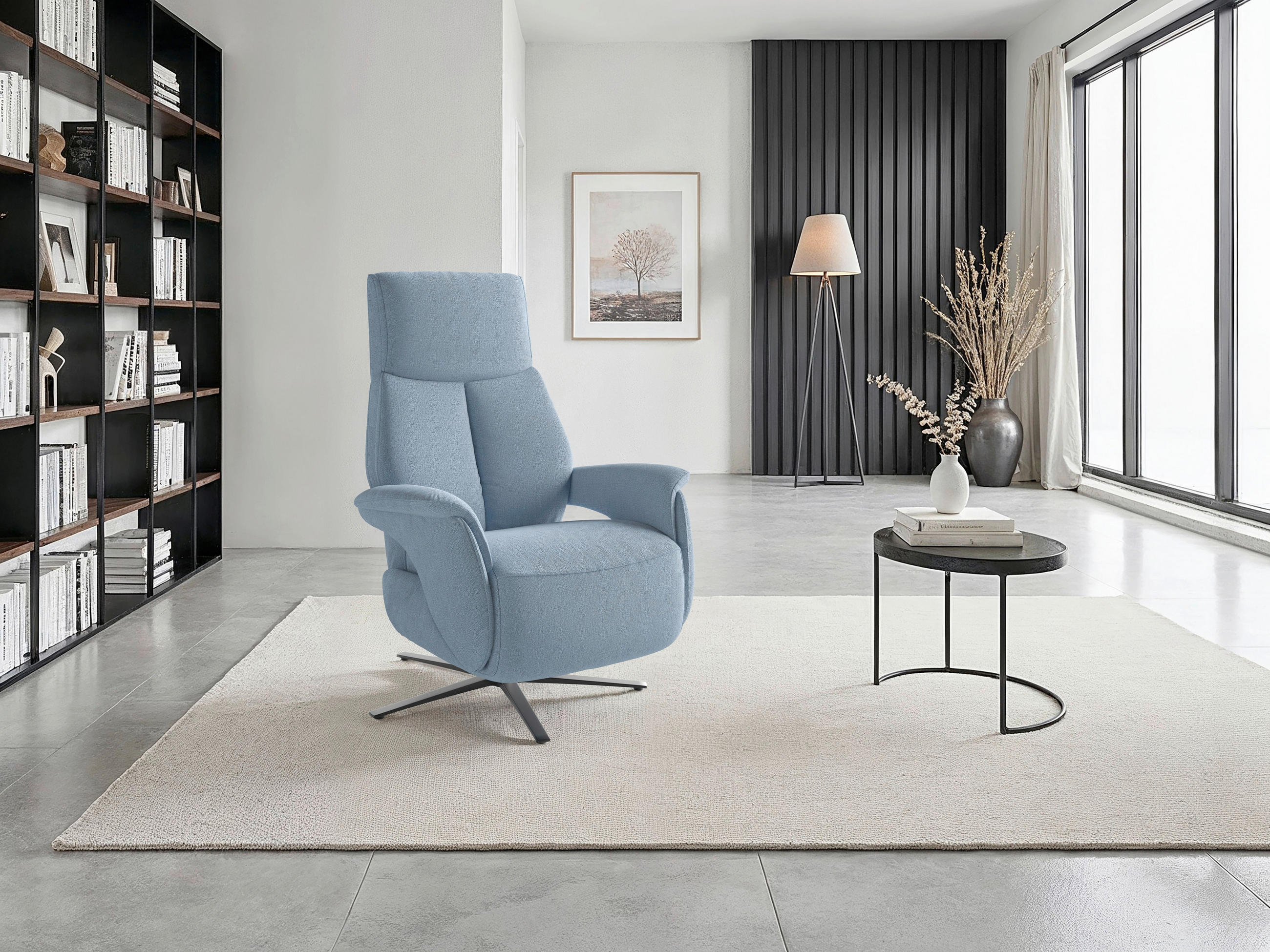 RELAXSESSEL Textil Hellblau  - Schwarz/Hellblau, Basics, Textil/Metall (75/115/85cm) - Sit & More