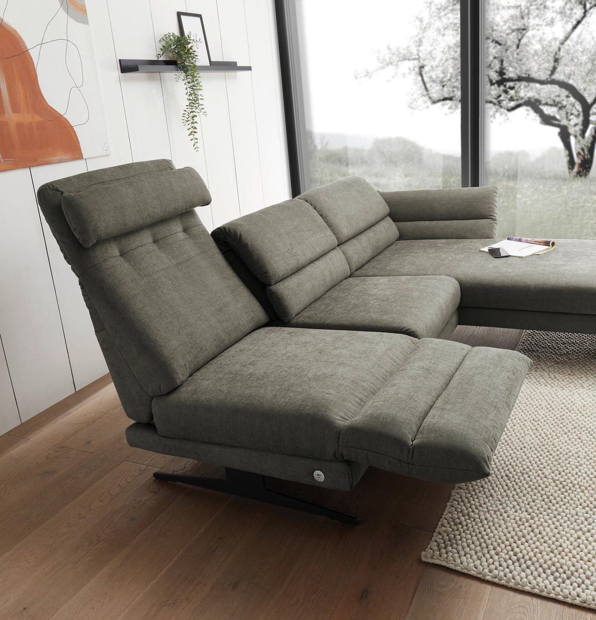 ECKSOFA in Flachgewebe Grün  - Schwarz/Grün, Design, Textil/Metall (279-327/176-217cm) - Dieter Knoll