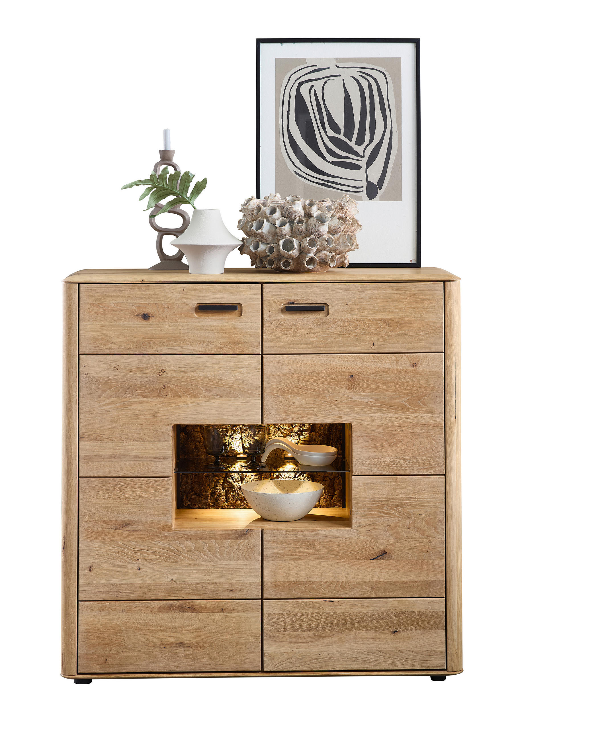 HIGHBOARD  in 120/122/39 cm  - Wildeiche/Schwarz, Basics, Glas/Holz (120/122/39cm) - Livetastic