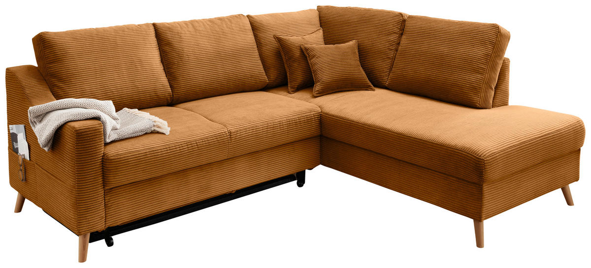 ECKSOFA Valentina Goldfarben Cord  - Goldfarben/Naturfarben, MODERN, Holz/Textil (230/200cm) - Livetastic