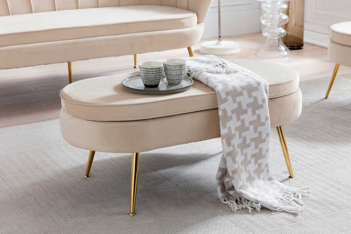 HOCKER Samt Beige  - Beige/Goldfarben, MODERN, Textil/Metall (99/40/44cm) - Livetastic