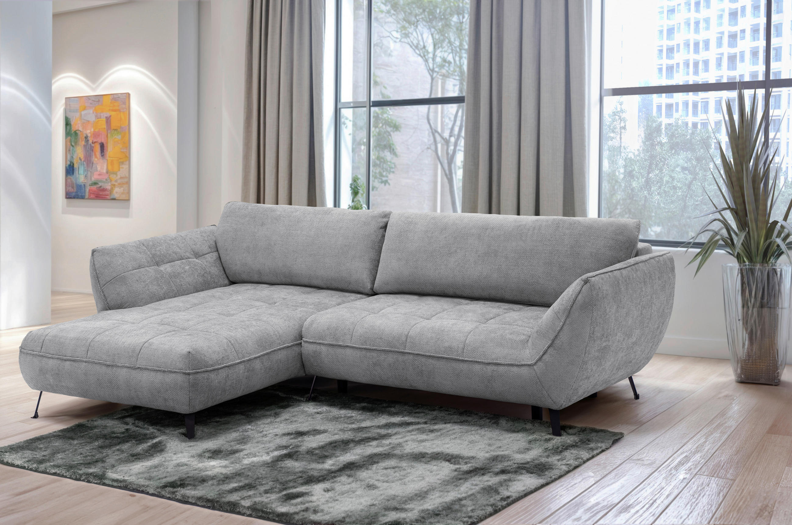 ECKSOFA in Struktur Grau  - Schwarz/Grau, Design, Textil/Metall (187/282cm) - Livetastic