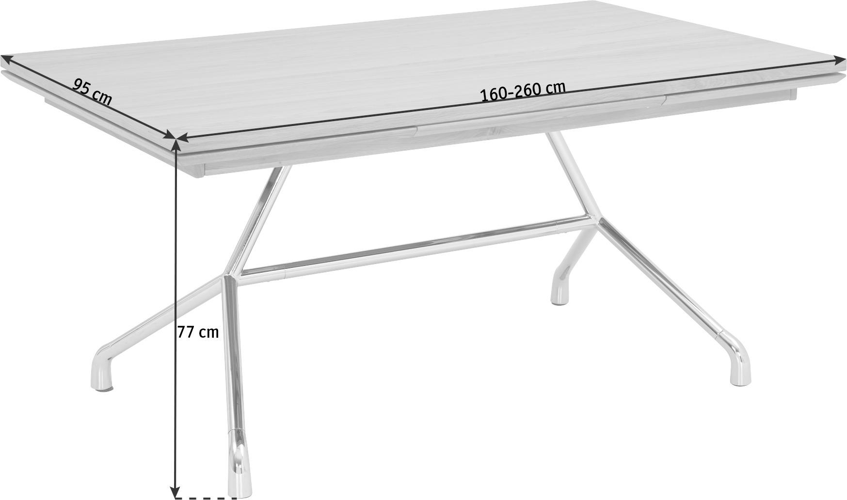ESSTISCH Eichefarben, Chromfarben rechteckig  ausziehbar  - Chromfarben/Eichefarben, Design, Holz/Metall (160-260/95/77cm) - Joop!