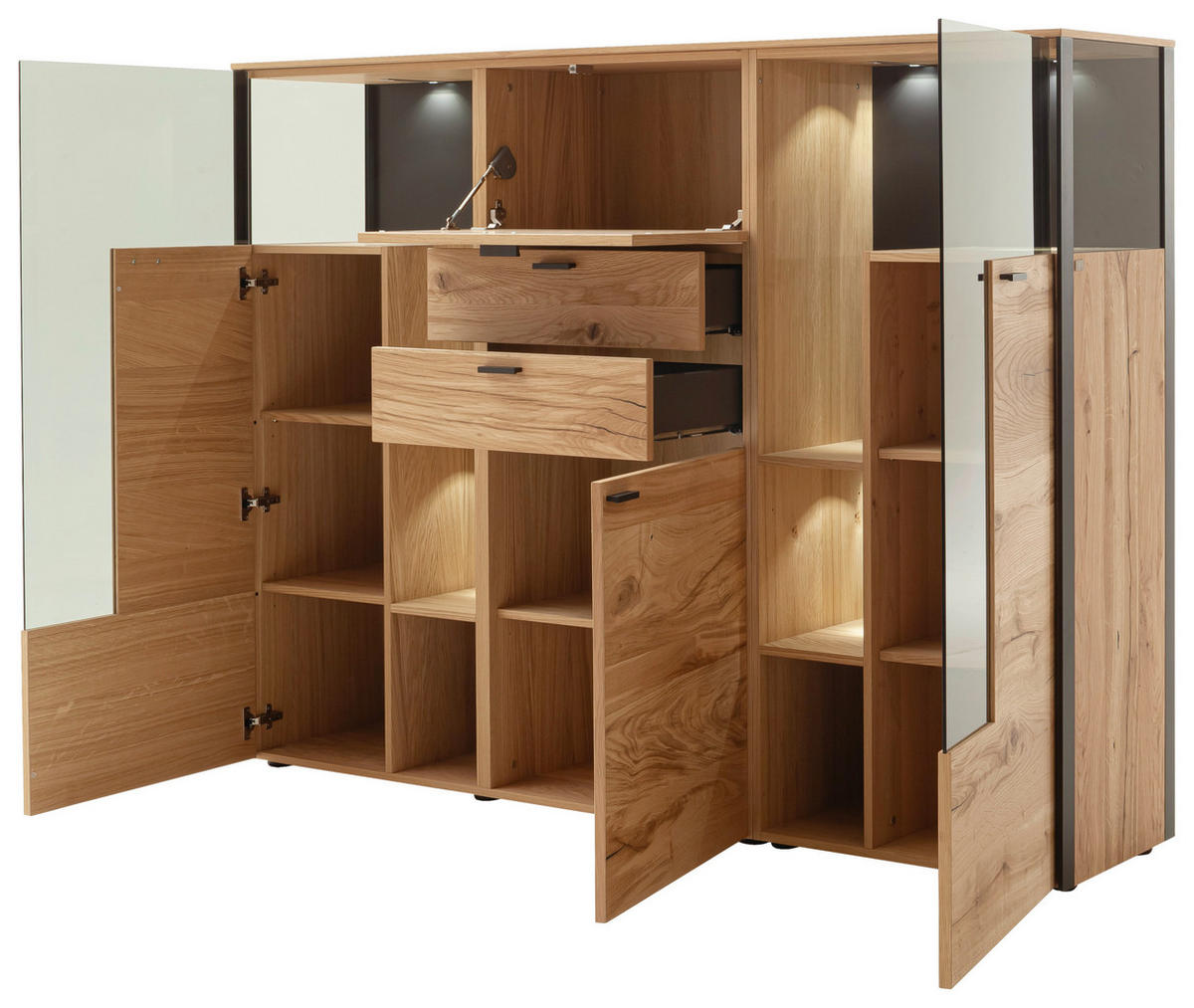 HIGHBOARD Anthrazit, Eichefarben  182/139/43 cm  - Eichefarben/Anthrazit, Design, Glas/Holz (182/139/43cm) - Schöner Wohnen