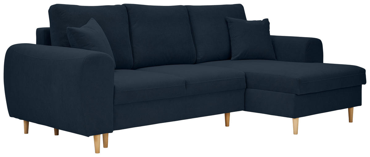 ECKSOFA in Webstoff Dunkelblau  - Naturfarben/Dunkelblau, Konventionell, Holz/Textil (250/145cm) - MID.YOU