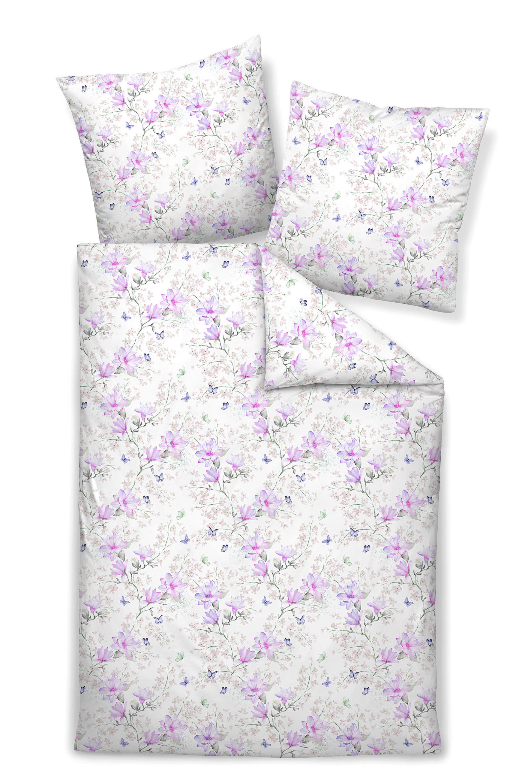POVLEČENÍ, makosatén, fialová, růžová, bílá, šalvějově zelená, 155/220 cm  - bílá/růžová, Basics, textil (155/220cm) - Janine