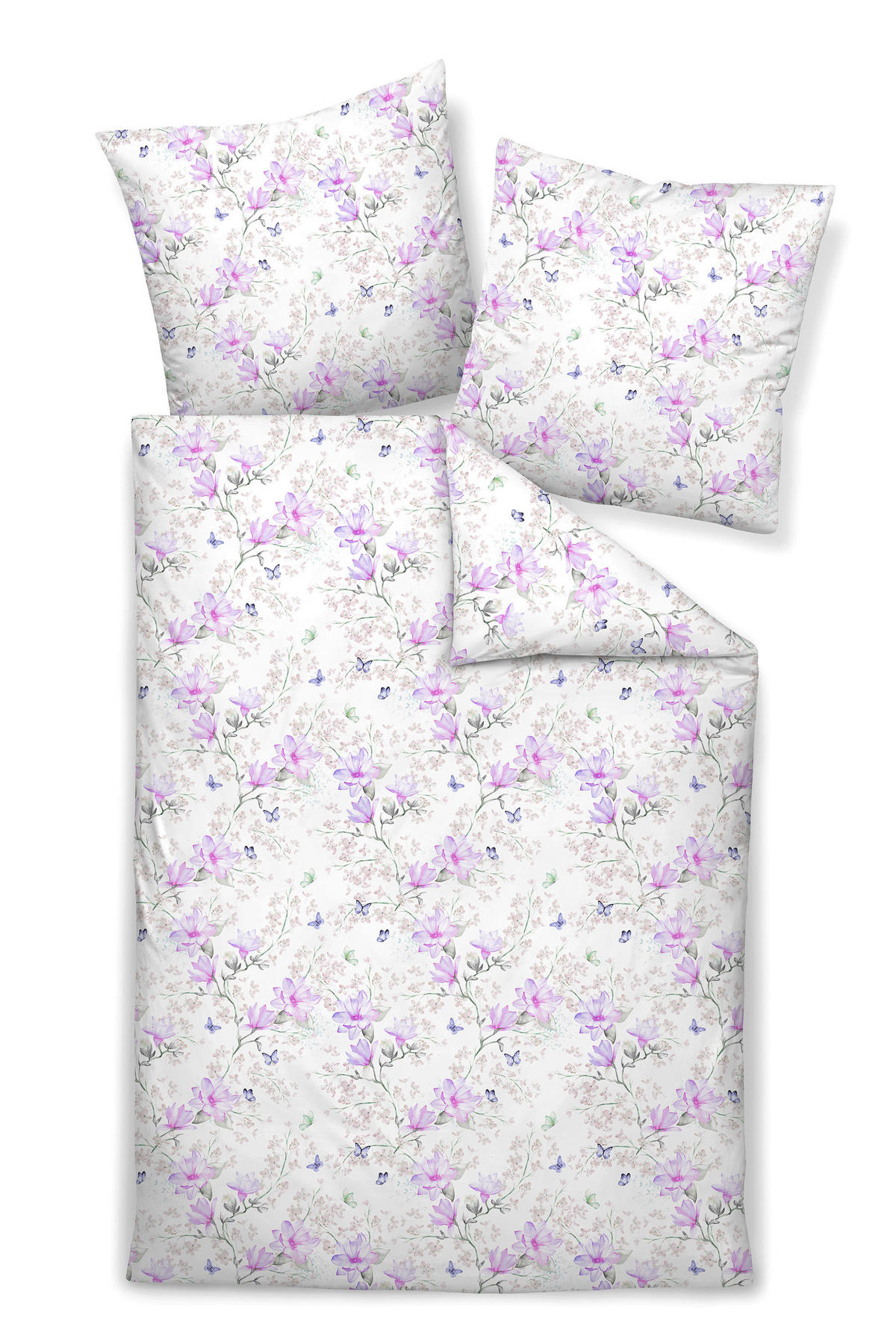 POVLEČENÍ, makosatén, fialová, růžová, bílá, šalvějově zelená, 155/220 cm  - bílá/růžová, Basics, textil (155/220cm) - Janine