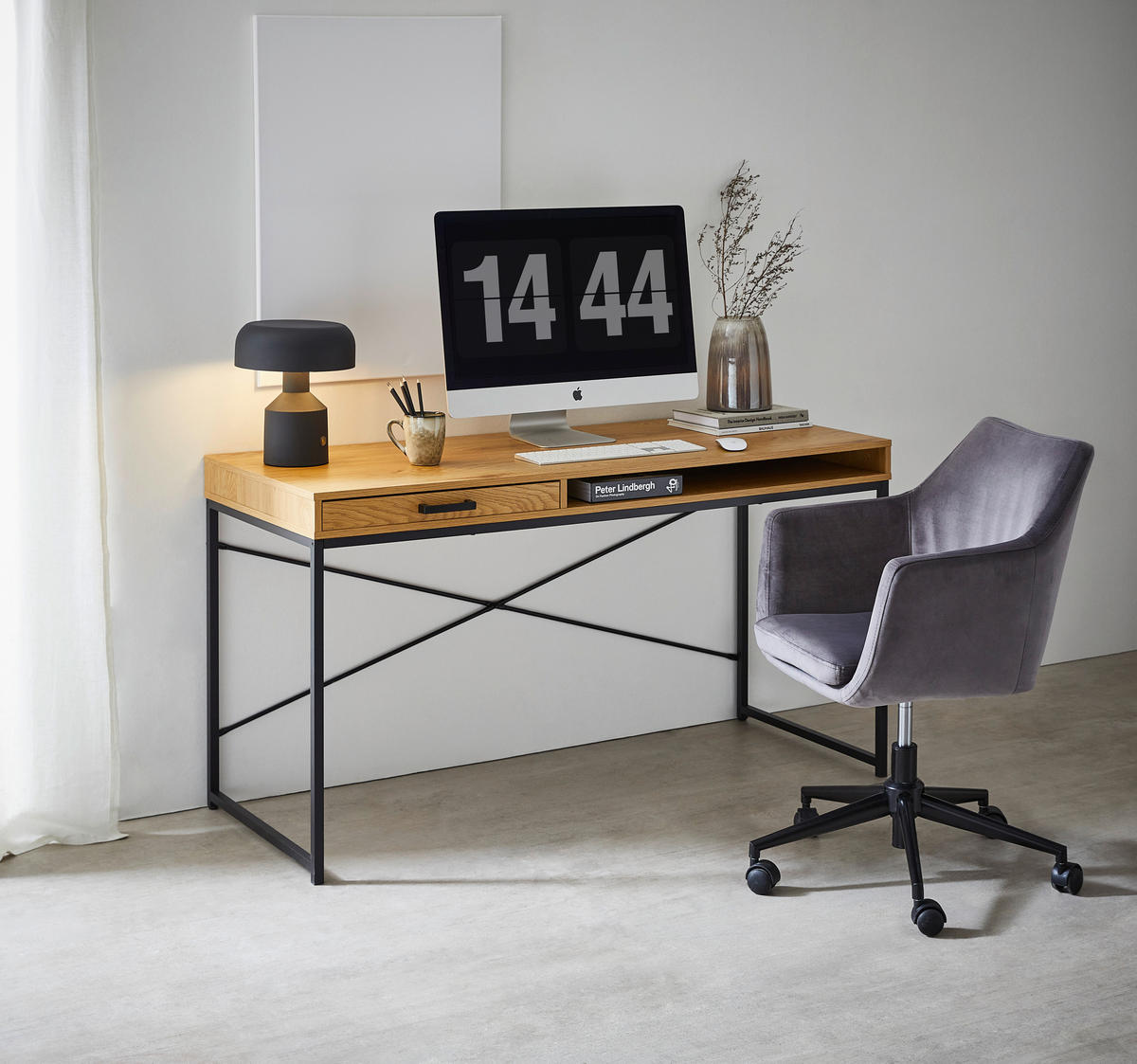 SCHREIBTISCH 140/58/76 cm  in Wildeiche  - Wildeiche/Schwarz, MODERN, Holzwerkstoff/Metall (140/58/76cm) - Carryhome