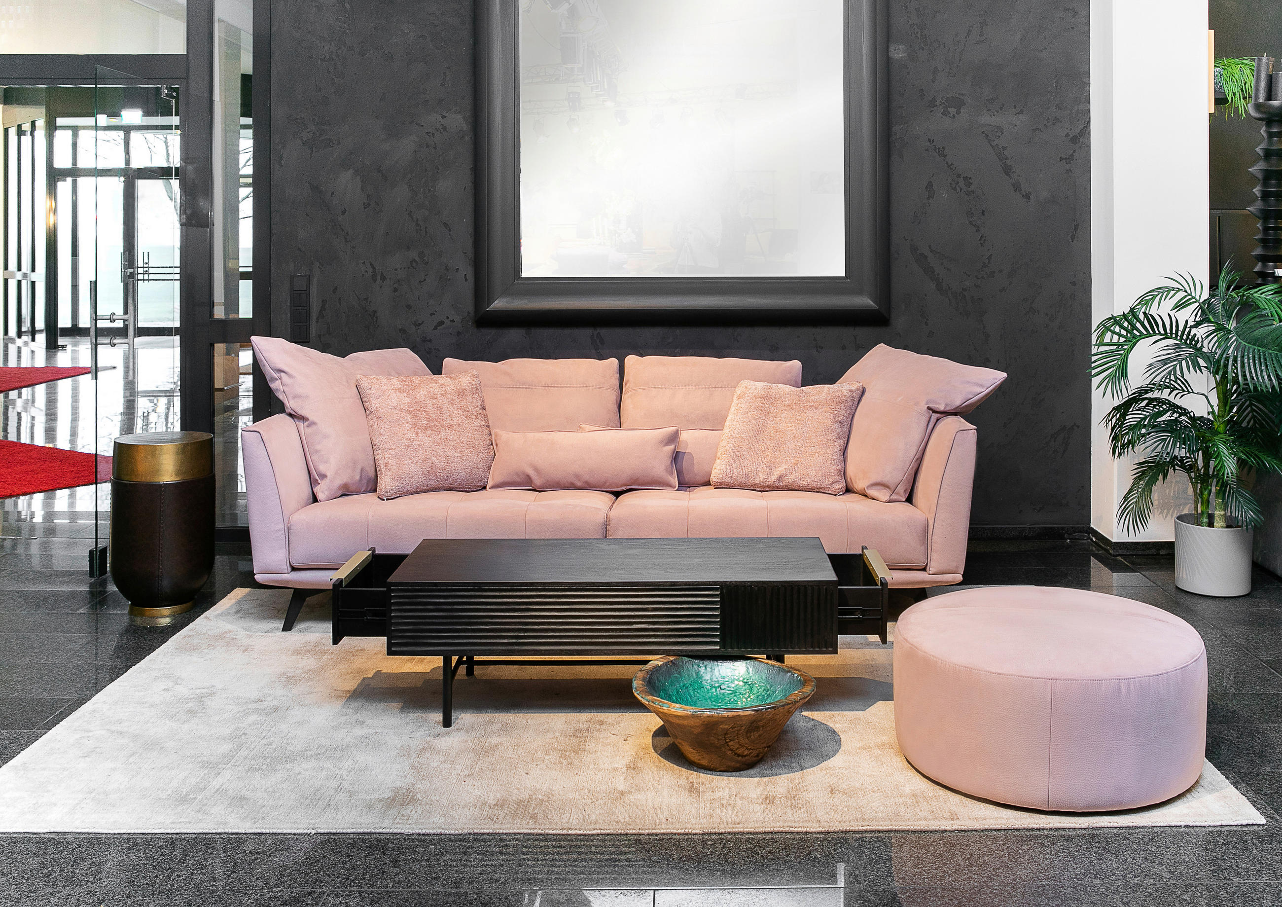 HOCKER in Textil Rosa  - Schwarz/Rosa, Design, Kunststoff/Textil (75/38/75cm) - MID.YOU