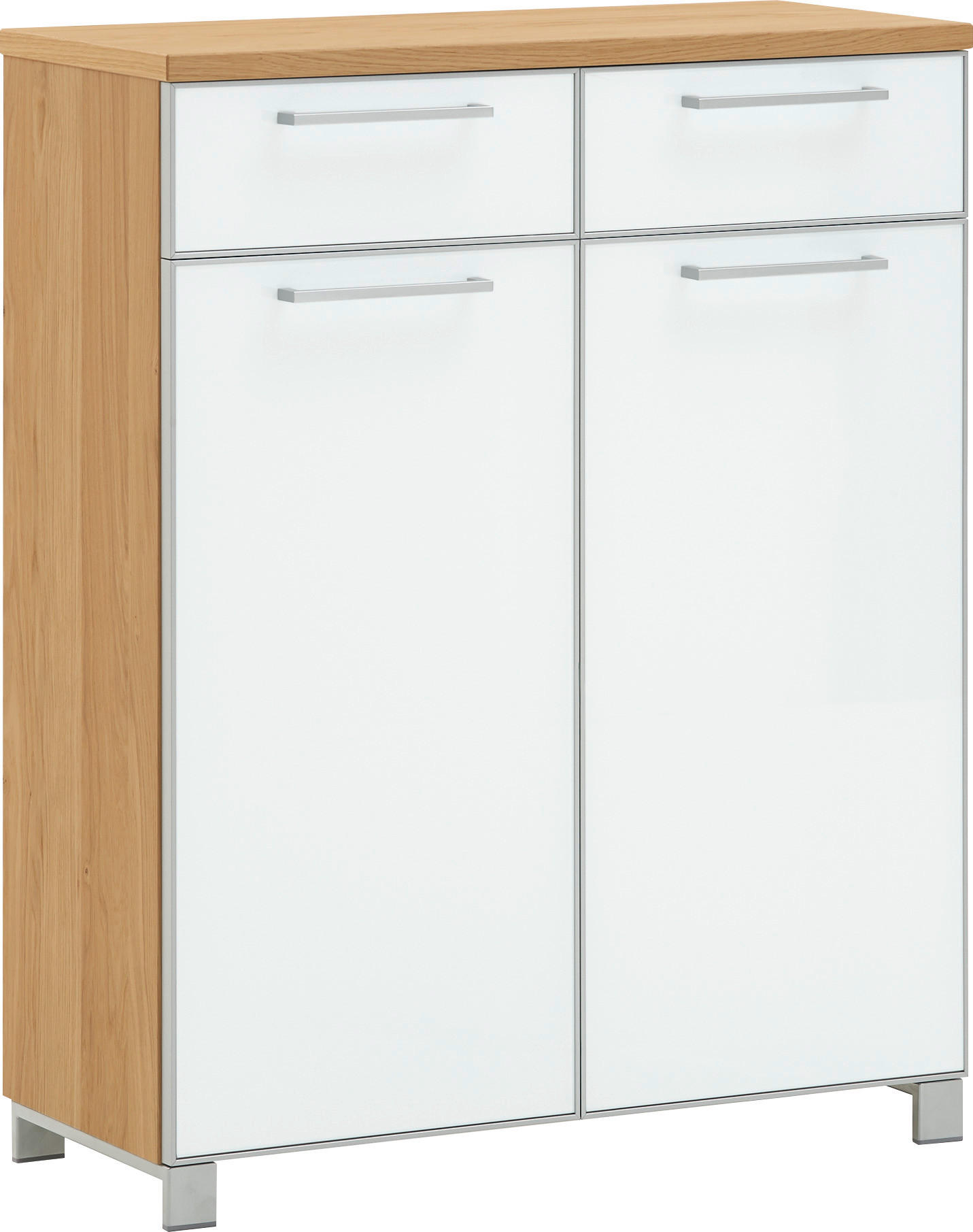 SCHUHSCHRANK Eiche furniert Weiß, Eichefarben - Chromfarben/Eichefarben, Design, Glas/Holz (84/108/37cm)