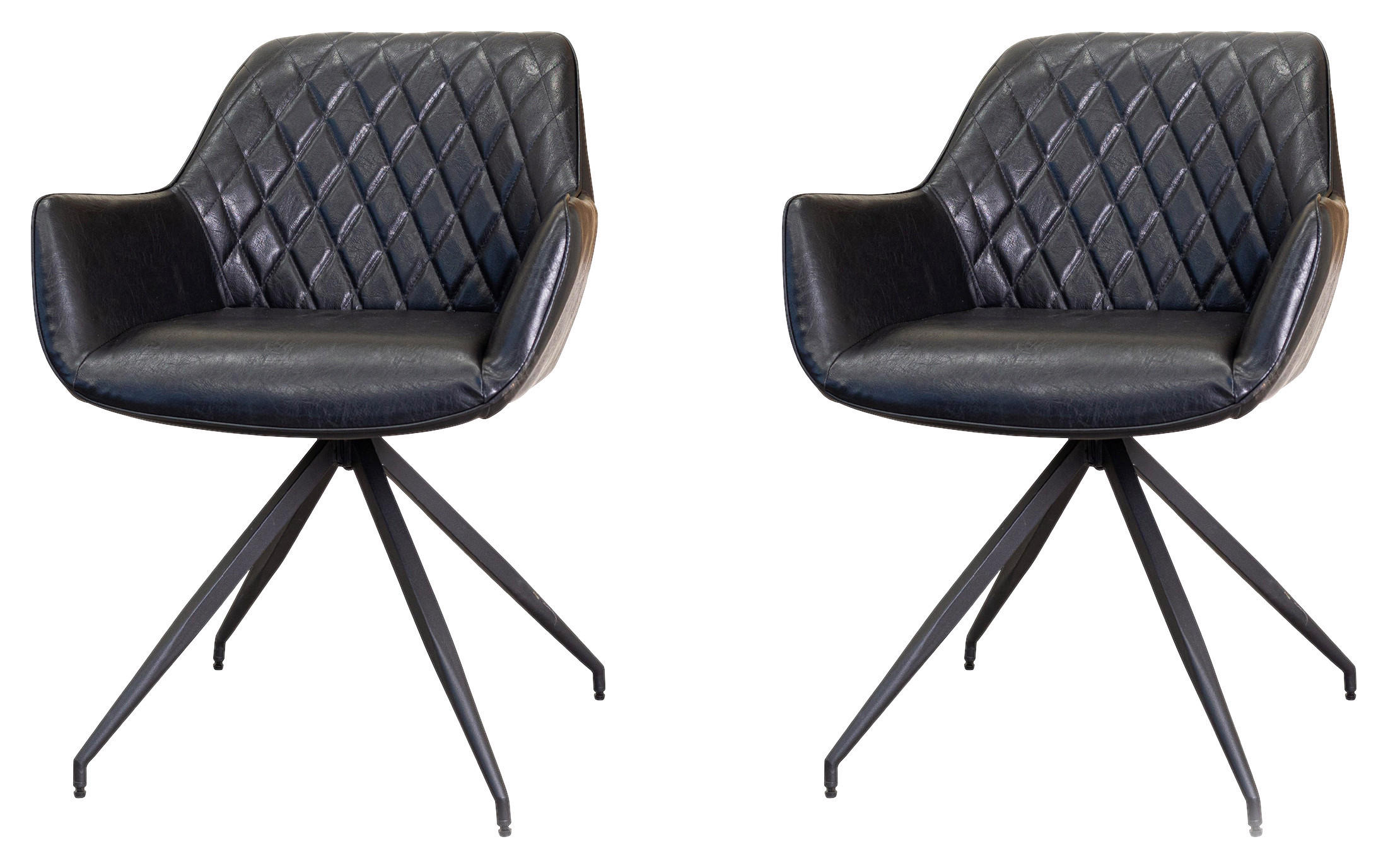 ARMLEHNSTUHL-SET 2 Stück  in Lederlook  - Schwarz, KONVENTIONELL, Textil/Metall (62/82/61cm) - MID.YOU