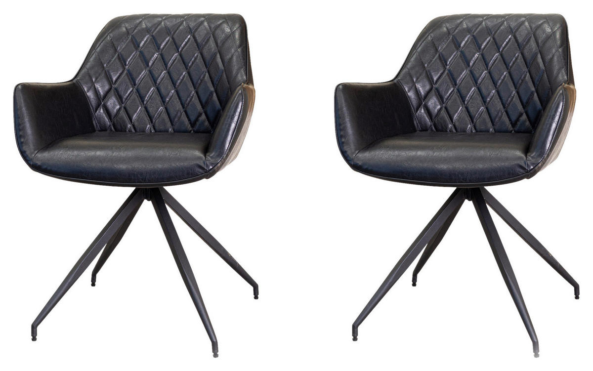 ARMLEHNSTUHL-SET 2 Stück  in Lederlook  - Schwarz, KONVENTIONELL, Textil/Metall (62/82/61cm) - MID.YOU