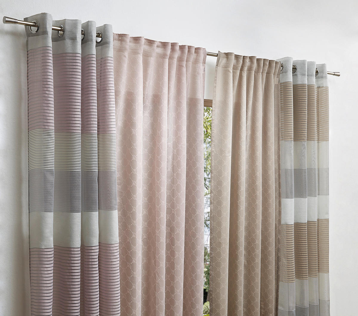 ZÁVĚS S OČKY, průhledné, 140/250 cm - starorůžová/krémová, Design, textil (140/250cm) - Joop!