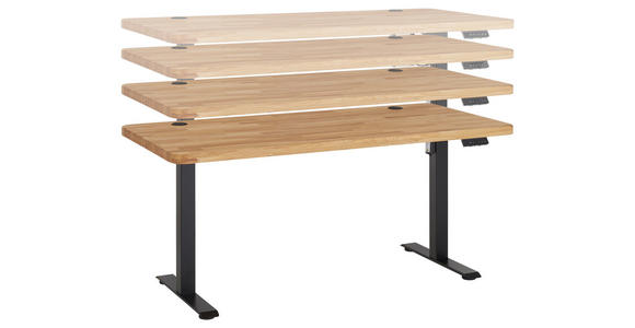 SCHREIBTISCH 160/77/76-119 cm Eichefarben elektrisch höhenverstellbar  - Eichefarben/Schwarz, MODERN, Holz/Metall (160/77/76-119cm) - Linea Natura