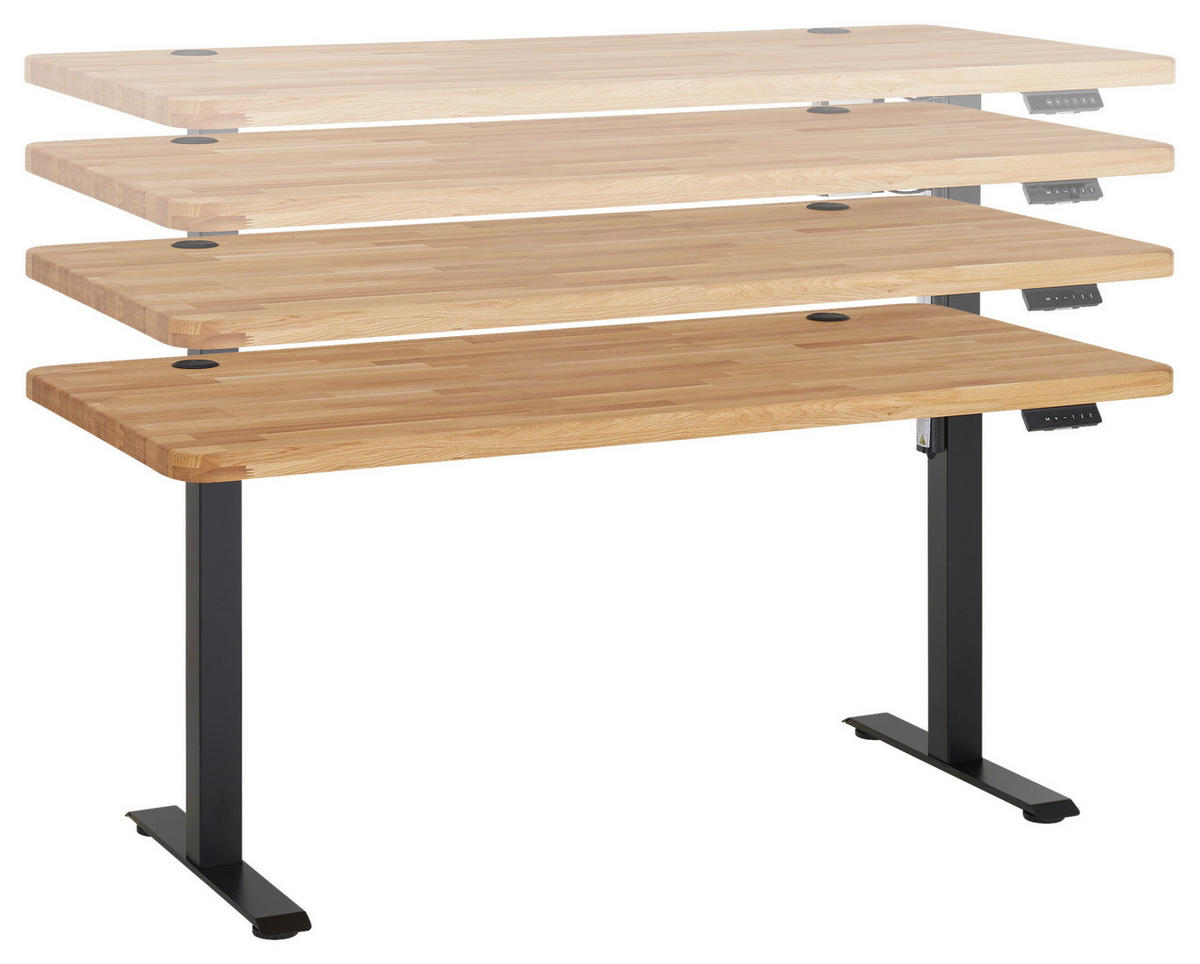 SCHREIBTISCH 160/77/76-119 cm Eichefarben elektrisch höhenverstellbar  - Eichefarben/Schwarz, MODERN, Holz/Metall (160/77/76-119cm) - Linea Natura