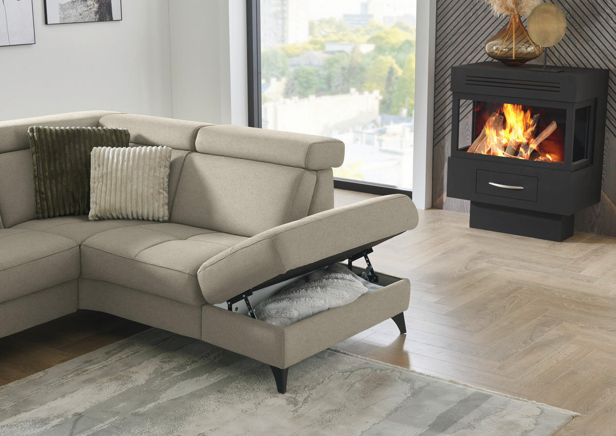 ECKSOFA Flachgewebe Sahara  - Schwarz/Sahara, Konventionell, Textil/Metall (276/214cm) - Beldomo System