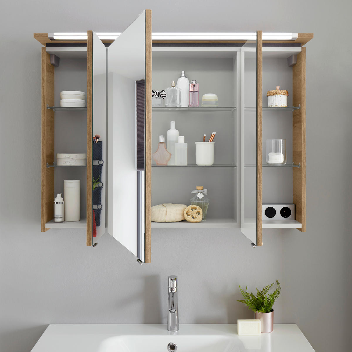 BADEZIMMER 3-teilig  in 101 cm  - Eichefarben/Weiß, Design, Glas/Holzwerkstoff (101cm) - Musterring