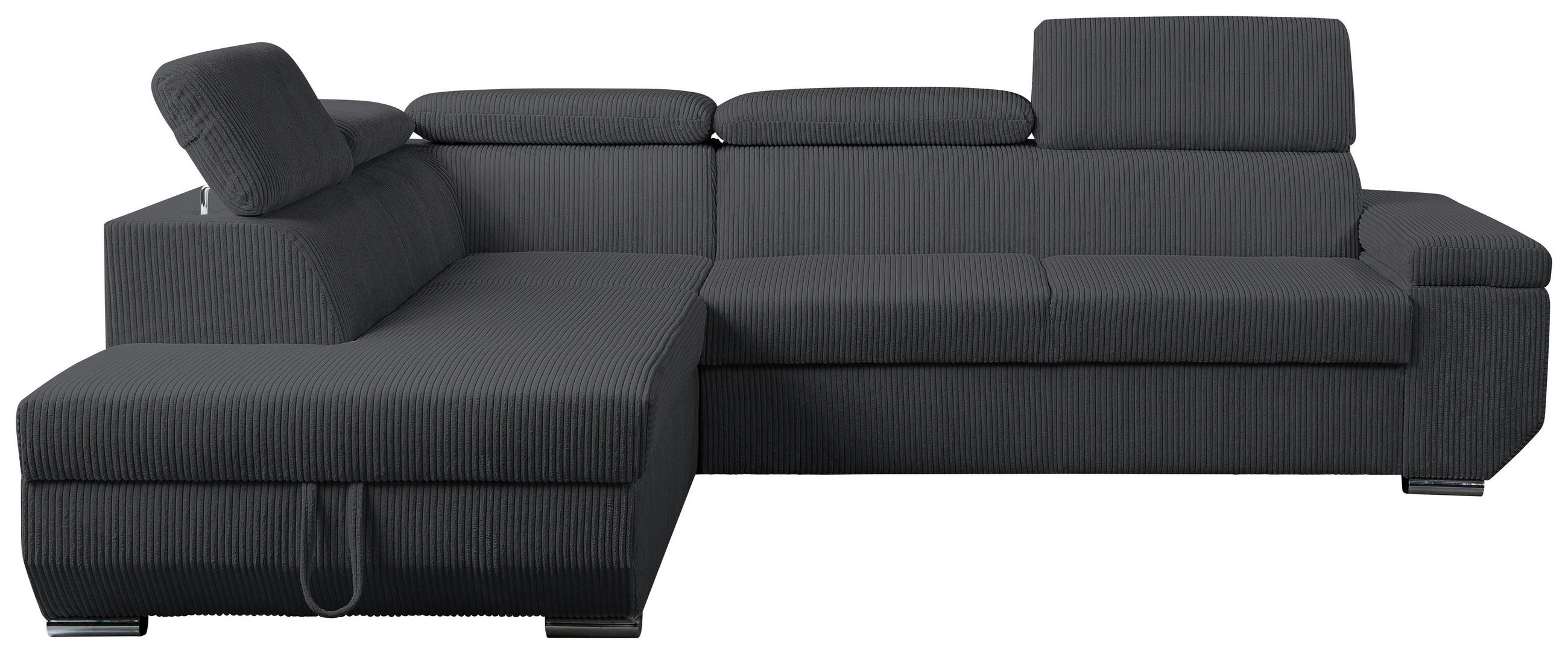 ECKSOFA LARS I Anthrazit Cord  - Chromfarben/Anthrazit, Design, Kunststoff/Textil (215/264cm) - Livetastic