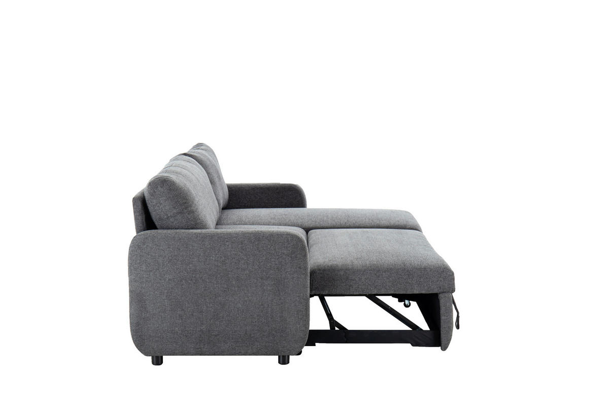 ECKSOFA TUMO Dunkelgrau Leinenoptik Rückenkissen, Bettkasten  - Dunkelgrau/Schwarz, Design, Kunststoff/Textil (152,5/225,5cm) - Livetastic