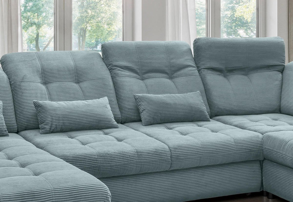 WOHNLANDSCHAFT in Cord Hellblau  - Schwarz/Hellblau, Modern, Textil/Metall (184/387/252cm) - Livetastic
