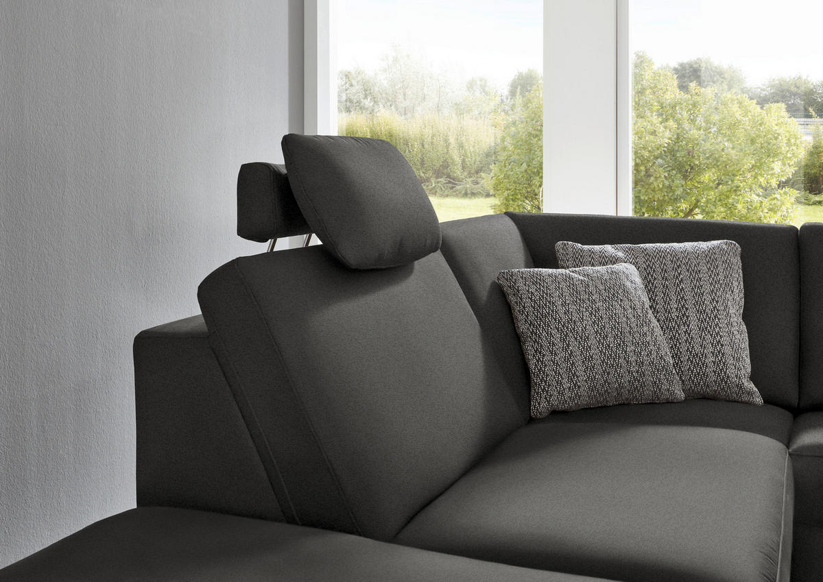 ECKSOFA in Mikrofaser Anthrazit  - Anthrazit/Alufarben, Design, Textil/Metall (242/275cm) - Dieter Knoll