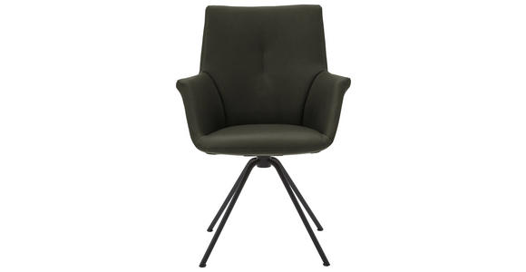 ARMLEHNSTUHL  Beinauswahl, Lederauswahl, Typenauswahl, Sitzfläche 360° drehbar  Echtleder  - Dunkelgrün/Schwarz, Design, Leder/Metall (60/90/61cm) - Dieter Knoll