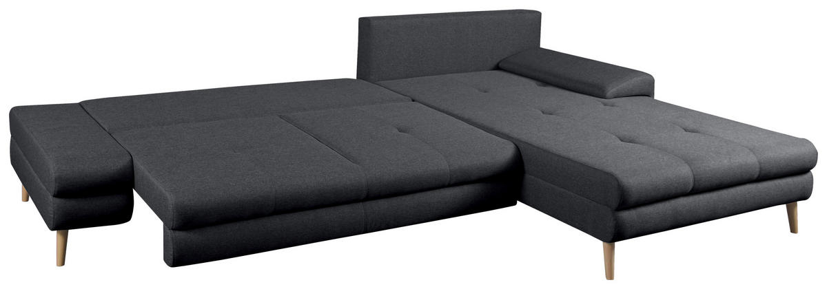 ECKSOFA in Webstoff Dunkelgrau  - Dunkelgrau/Erlefarben, Trend, Holz/Textil (313/215cm) - MID.YOU
