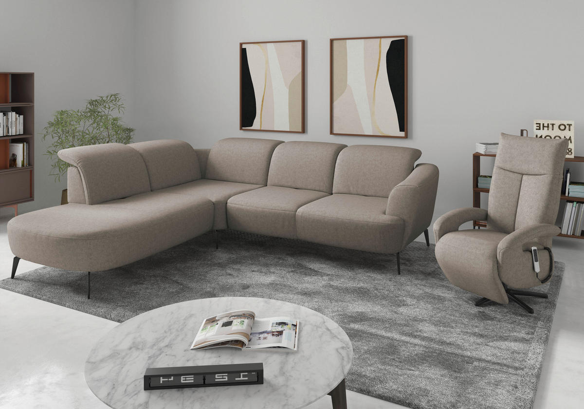 ECKSOFA in Flachgewebe Taupe  267/300 cm  - Taupe/Schwarz, KONVENTIONELL, Textil/Metall (267/300cm) - Sit & More