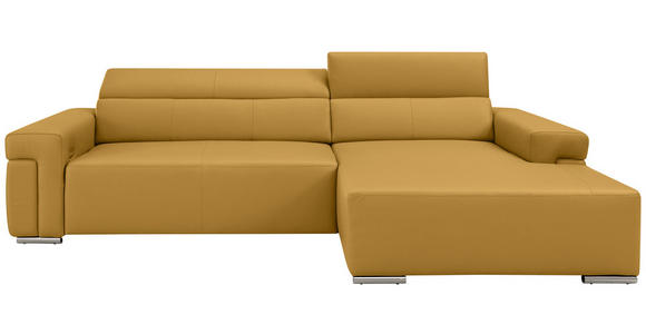ECKSOFA DUA in Echtleder Senfgelb  293/170 cm  - Chromfarben/Senfgelb, Design, Leder/Metall (293/170cm) - Novel