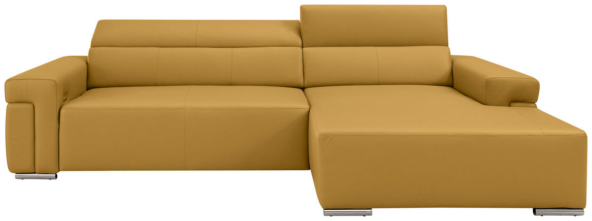 Ecksofa inkl. Funktion DUA Senfgelb Echtleder  - Chromfarben/Senfgelb, Design, Leder/Metall (293/170cm) - Novel