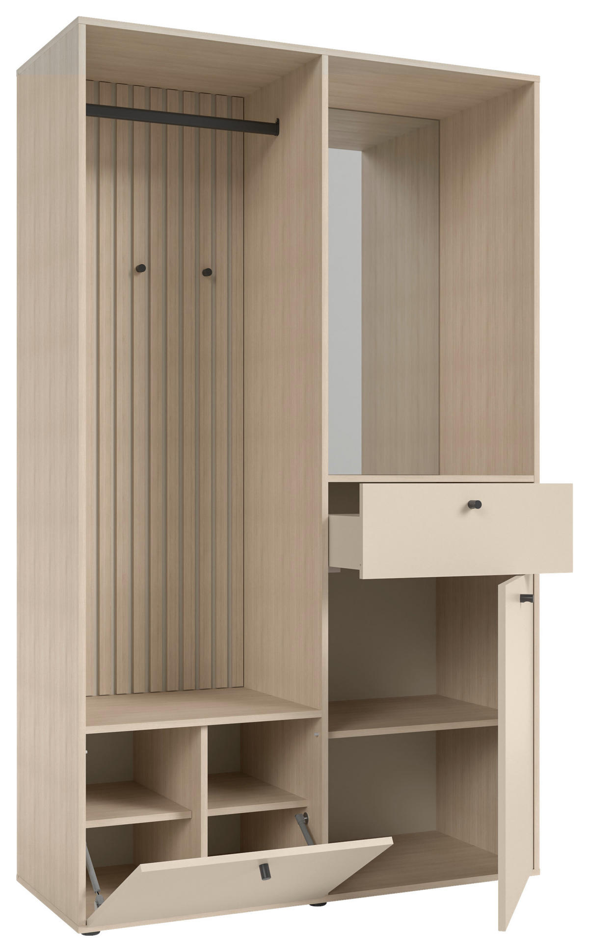 GARDEROBE 4-teilig  in 120/200/50 cm  - Kaschmir/Eichefarben, Design, Glas/Holzwerkstoff (120/200/50cm) - Xora
