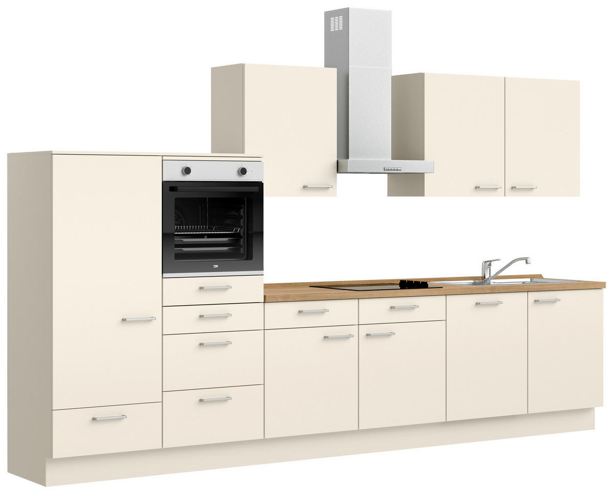 KÜCHENBLOCK Touch 360 cm  in Eichefarben, Magnolie  - Edelstahlfarben/Eichefarben, MODERN, Holzwerkstoff/Metall (360cm) - Nobilia