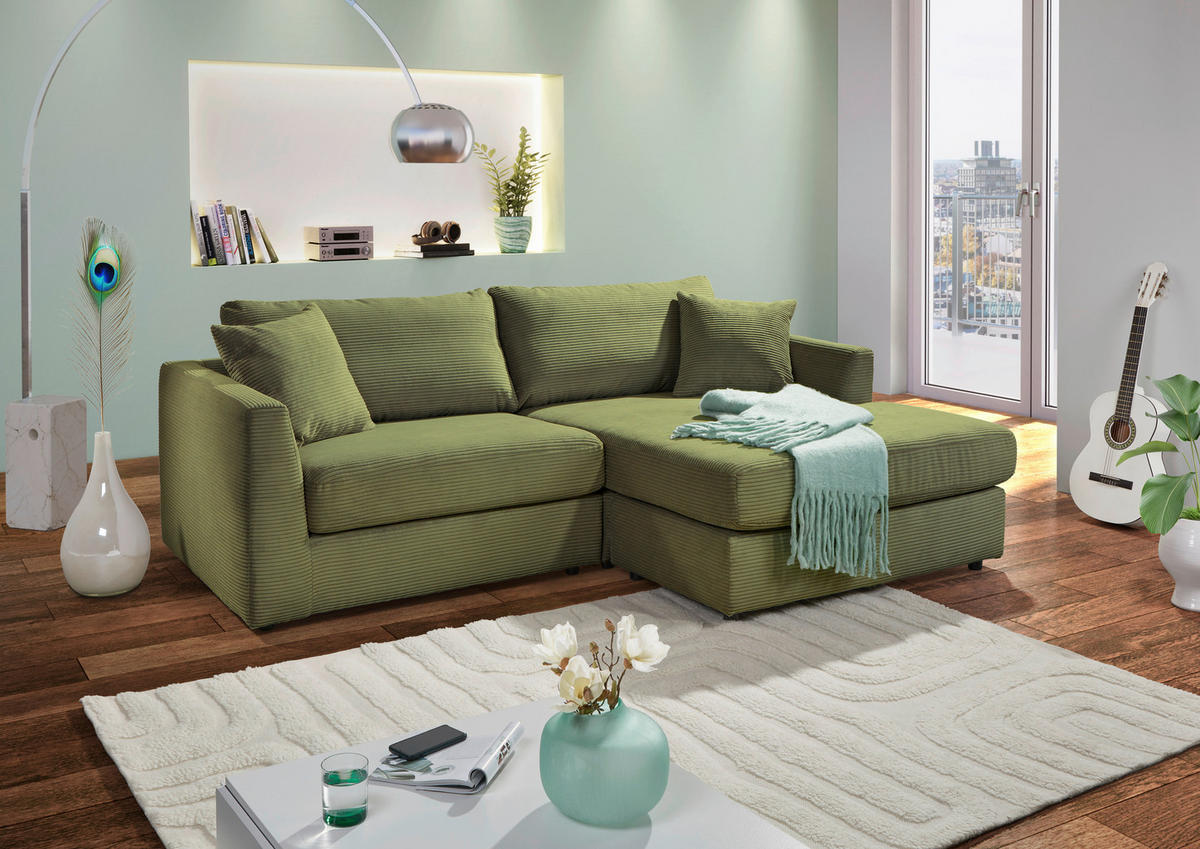 ECKSOFA Dunkelgrün Cord  - Dunkelgrün/Schwarz, KONVENTIONELL, Kunststoff/Textil (234/170cm) - Carryhome