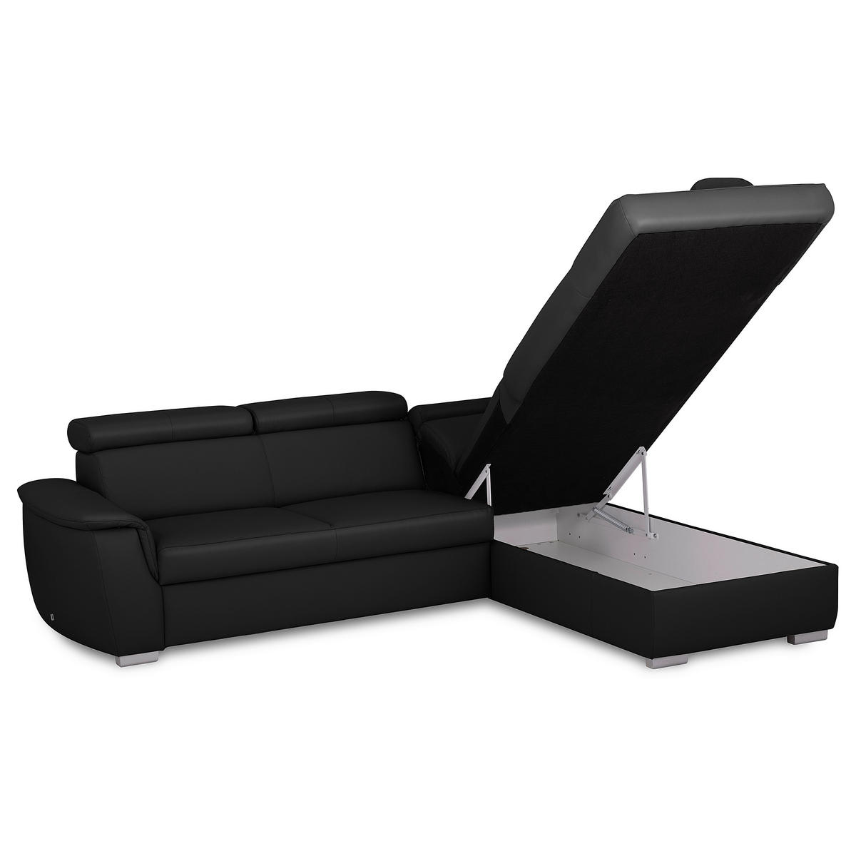 ECKSOFA  in Lederlook Echtleder Schwarz  - Silberfarben/Schwarz, Leder/Holz (262/211cm) - Celina Home