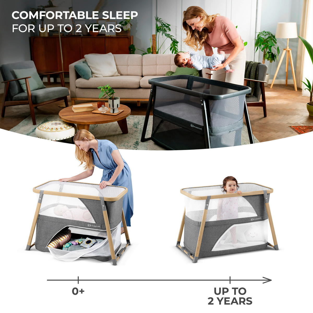REISEBETT Sofi Grau, Naturfarben, Weiß  - Naturfarben/Weiß, Basics, Kunststoff/Textil (50/90cm) - kinderkraft
