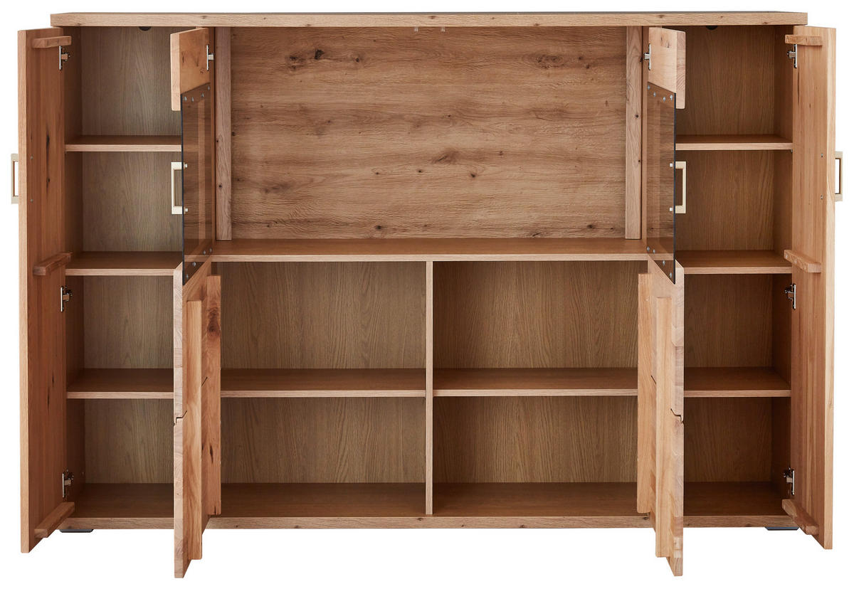 HIGHBOARD  in 180/124,6/37,4 cm  - Alteiche/Silberfarben, Konventionell, Glas/Holz (180/124,6/37,4cm) - Livetastic