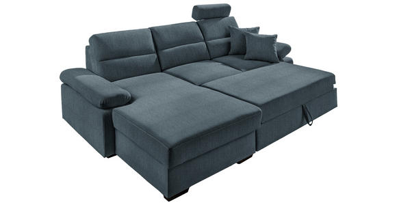 ECKSOFA in Webstoff Blau  - Blau/Dunkelbraun, KONVENTIONELL, Kunststoff/Textil (166/258cm) - Cantus