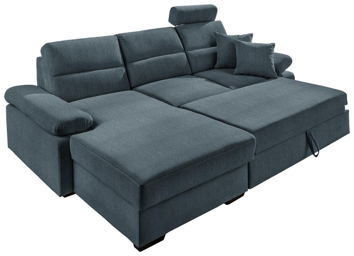 ECKSOFA Blau Webstoff  - Blau/Dunkelbraun, KONVENTIONELL, Kunststoff/Textil (166/258cm) - Cantus