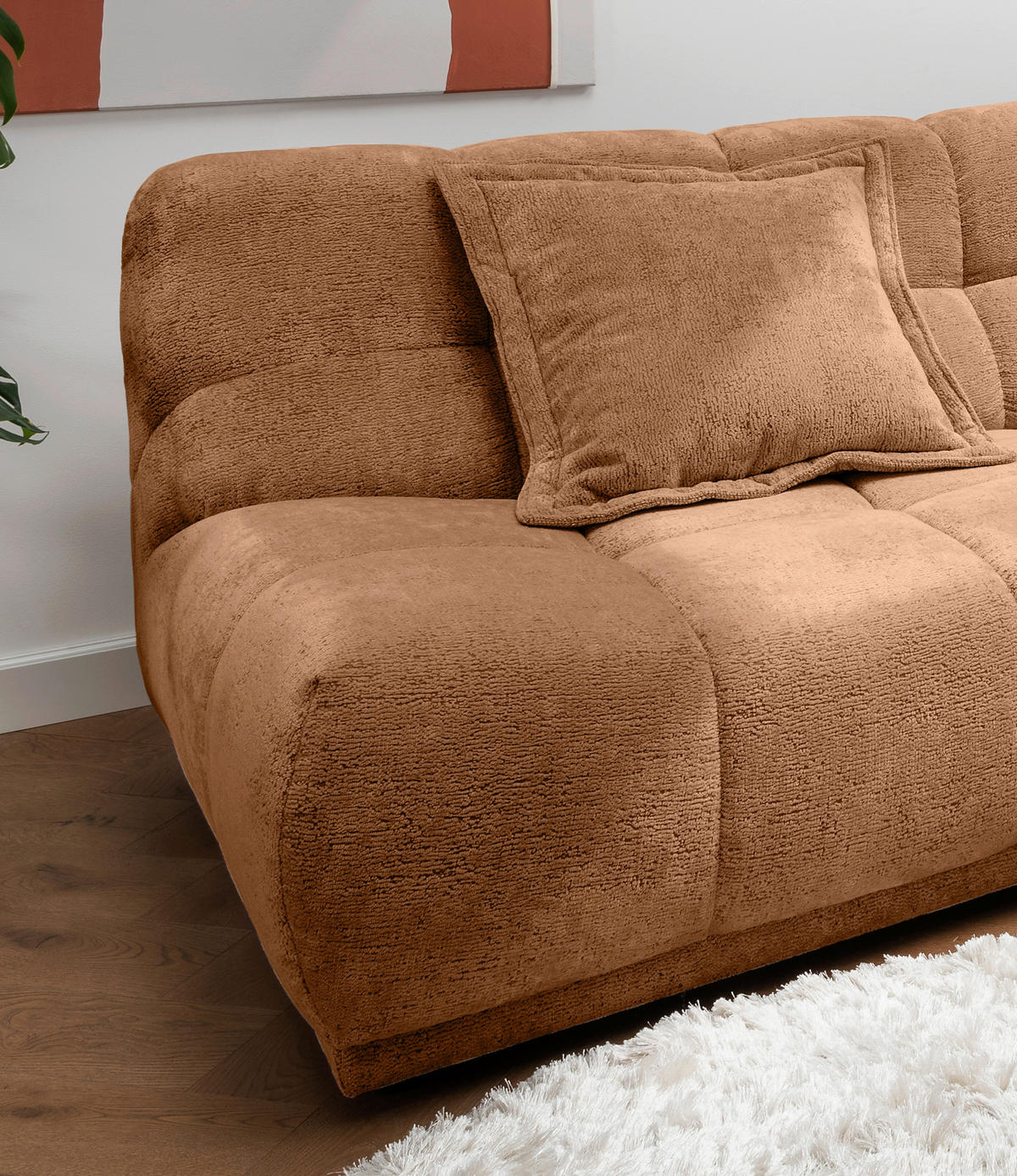 ECKSOFA ITALIA Koralle Chenille  - Koralle/Schwarz, MODERN, Kunststoff/Textil (254/203cm) - Livetastic