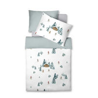 POVLEČENÍ, flanel, bílá, tmavě zelená, mátově zelená, mokka, 140/200 cm - bílá/mátově zelená, Basics, textil (140/200cm) - Fleuresse