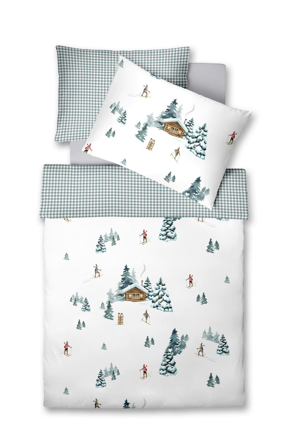 POVLEČENÍ, flanel, bílá, tmavě zelená, mátově zelená, mokka, 140/200 cm - bílá/mátově zelená, Basics, textil (140/200cm) - Fleuresse
